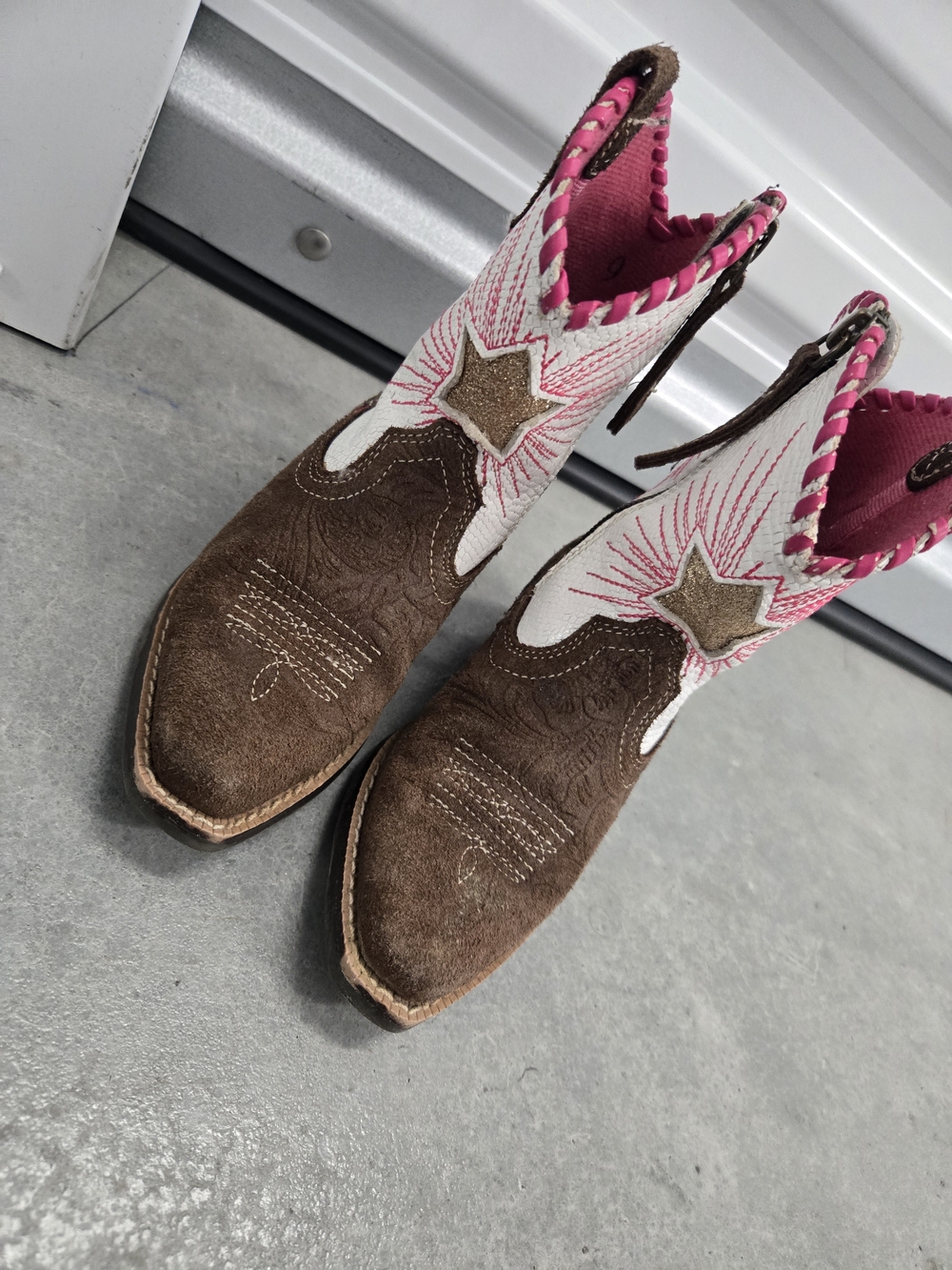 Ariat Brown, White & Pink Toddler Girls' Embroidered Western Boots